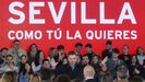 El presidente del Gobierno, Pedro Sánchez, durante el acto de precampaña en apoyo al actual alcalde de Sevilla, Antonio Múñoz