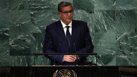 El primer ministro de Marruecos, Aziz Ajanuch, durante su intervención, este miércoles, ante la Asamblea General de la ONU
