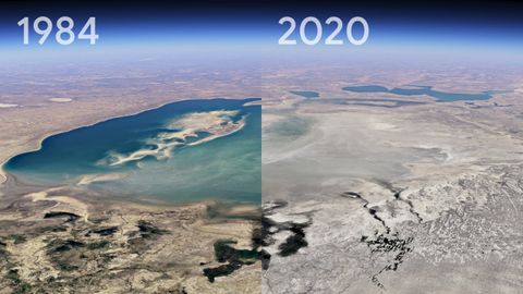 Cambios producidos en el Mar de Aral (Kazajistán) entre 1984 y el 2020
