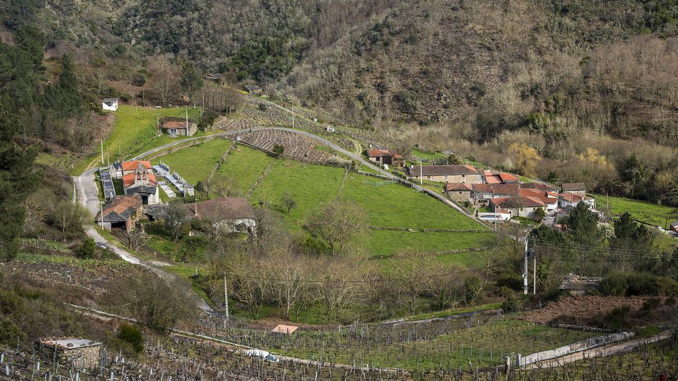 Paisajes en el coraz�n de la Ribeira Sacra.El artesano y escultor autodidacta C�ndido Canedo tiene expuestas sus creaciones junto a su casa de Vidueira