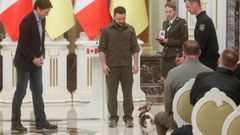 El perro Patron, condecorado por Zelenski con Trudeau de testigo.