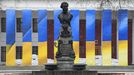 Un busto del poeta ruso Alexander Pushkin, en medio de la invasin rusa de Ucrania, en Odessa. 