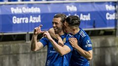 gol Rodri Rios Nieto Real Oviedo Zaragoza Carlos Tartiere.Rodri R�os y Juanjo Nieto celebran el primer gol ante el Zaragoza