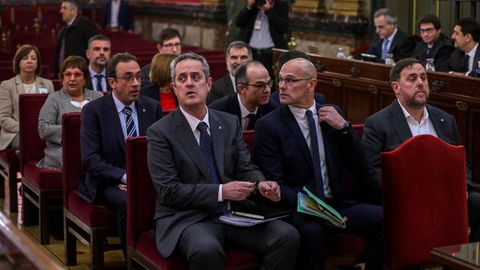 Imagen del banquillo con los lderes independentistas catalanes enjuiciados en el Tribunal Supremo por el desafo al Estado en el 2017