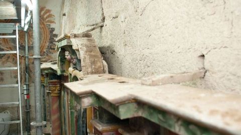 Trabajos de restauración de la iglesia Santa Maria de Macendo, en Castrelo de Miño