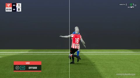 Imagen que dieron las televisiones del gol anulado al Real Oviedo ante el Athletic