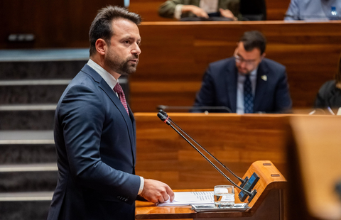 El presidente del PP de Asturias y portavoz parlamentario, lvaro Queipo, durante su intervencin en el Pleno en la Junta General