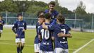 Los jugadores del juvenil B del Real Oviedo celebran un gol al Astur