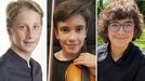 Matías Ferreira, de 14 años; Cibrán García, de 12; y Anxo Gómez, de 13, son alumnos de la violinista rusa Yulia Petrusevskaya