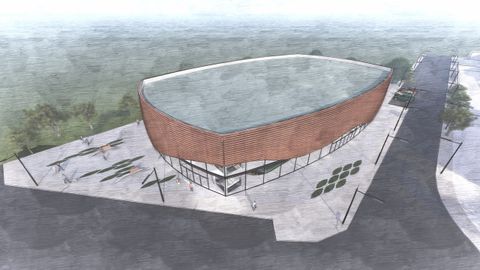 Alzado del proyecto inicial del futuro pabelln polideportivo de Lugo