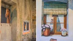 Pinturas murales que se pueden ver en el pueblo riosellano de Vega, obra de un vecino annimo.
