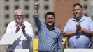 Ernest Maragall, Pere Aragonès y Oriol Junqueras, este domingo, en un acto de la precampaña del 28M de Esquerra