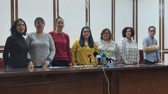El comit de empresa de Unitono en Ourense durante una comparecencia reciente para denunciar el futuro incierto de la plantilla