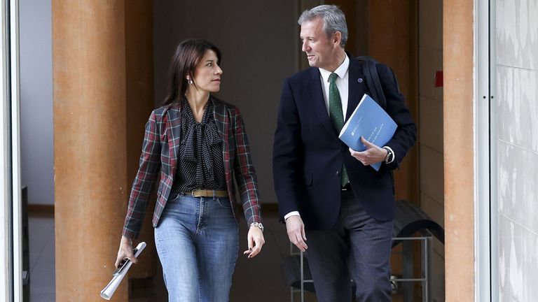 La conselleira de Infraestruturas, María Martínez Allegue, y el presidente, Alfonso Rueda, tras la reunión del Consello de la Xunta