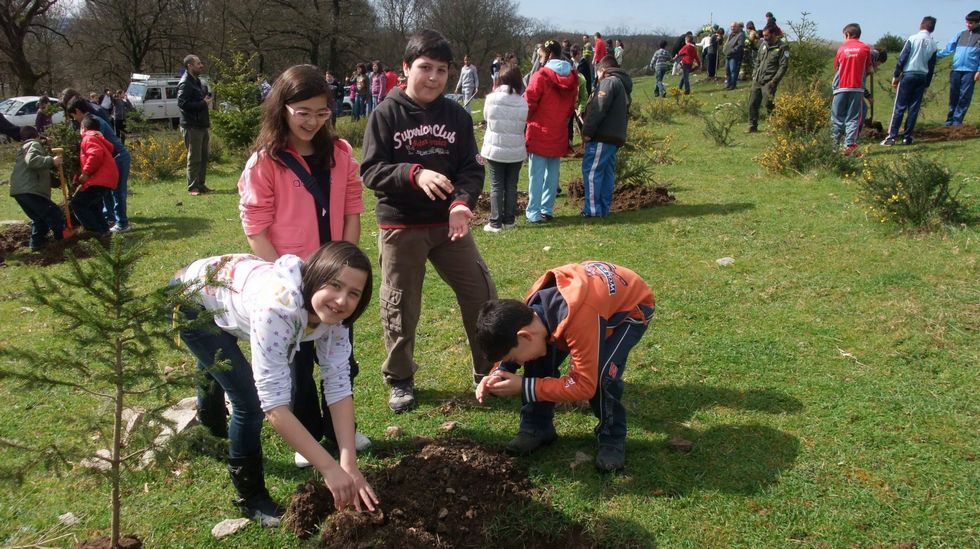 La alcaldesa de Sarria Pilar L�pez atendiendo a peregrinos en la oficina de turismo