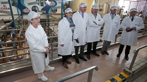 El delegado del Gobierno y al subdelegada en Pontevedra, ayer, visitando la fábrica de Clesa. CAPOTILLO
