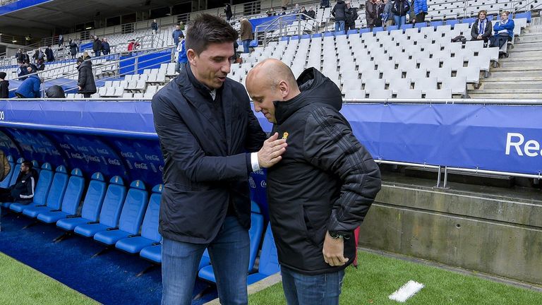 Rubén Reyes y Javi Rozada, antes del Oviedo-Rayo de la 19/20