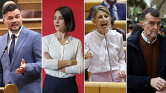 Gabriel Rufi�n (ERC), Irene Montero (Podemos), Yolanda D�az (Sumar), Antonio Ma�llo (IU).