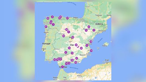 Infografía de la Guardia Civil que muestra las localidades españolas en las que se produjeron los 38 robos en residencias de mayores.